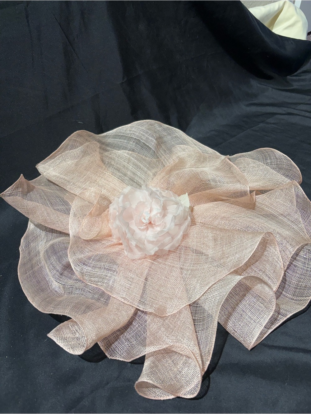 Diva Light Blush Pink Layered Mesh Floral Hat Accent